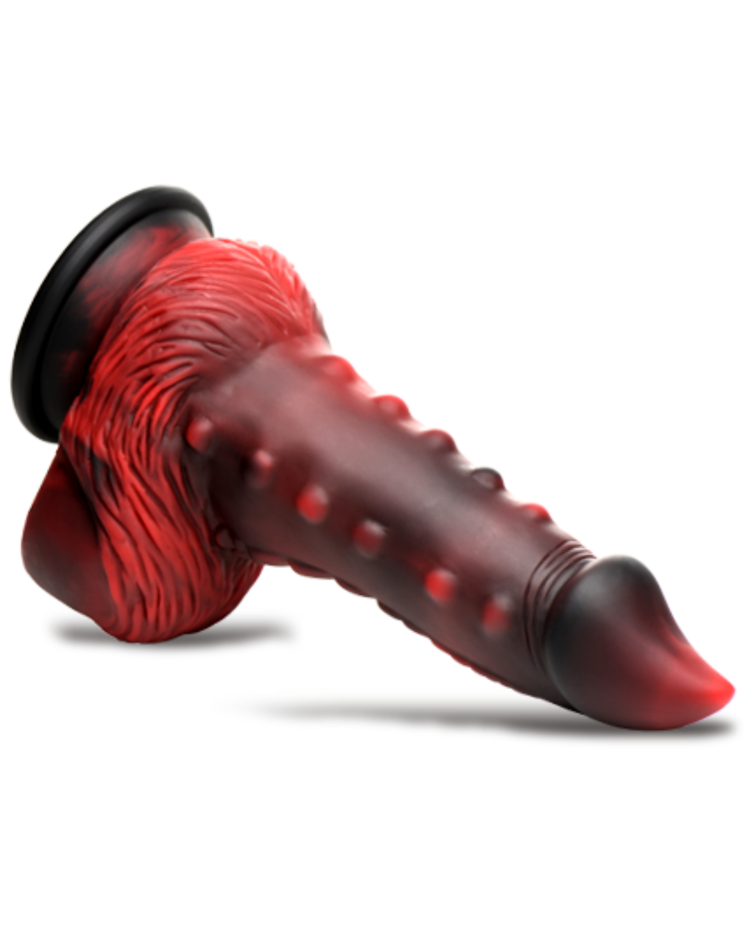 Lava Demon Thick Nubbed 8 Inch Silicone Dildo horizontal showing dildo from the side on a white background