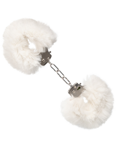 Ultra Fluffy Furry Cuffs - White alone on a white background
