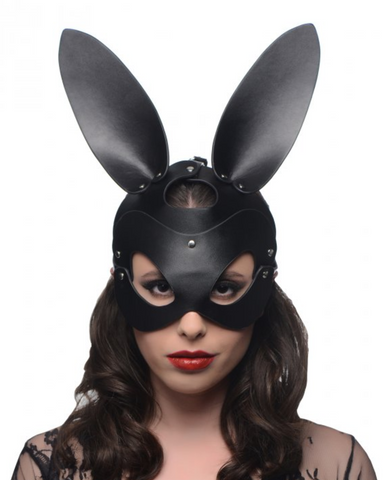 Bad Bunny Vegan Leather Bunny Mask worn by a model