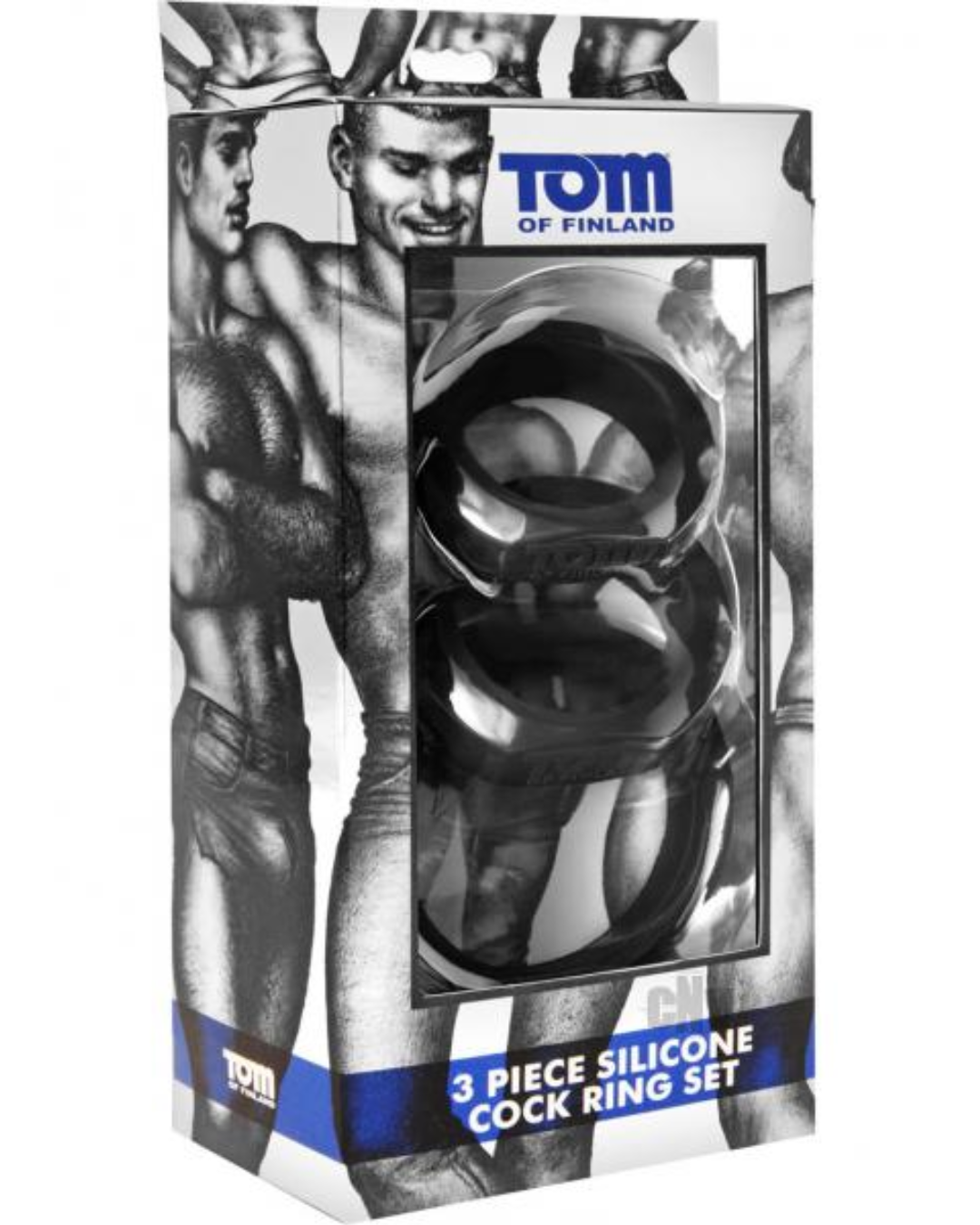 Tom of Finland 3 Piece Silicone Cock Ring Set - Black box