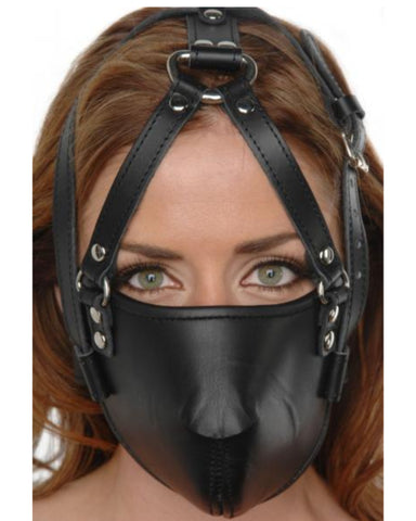 Strict Leather Face Harness - Black Front View