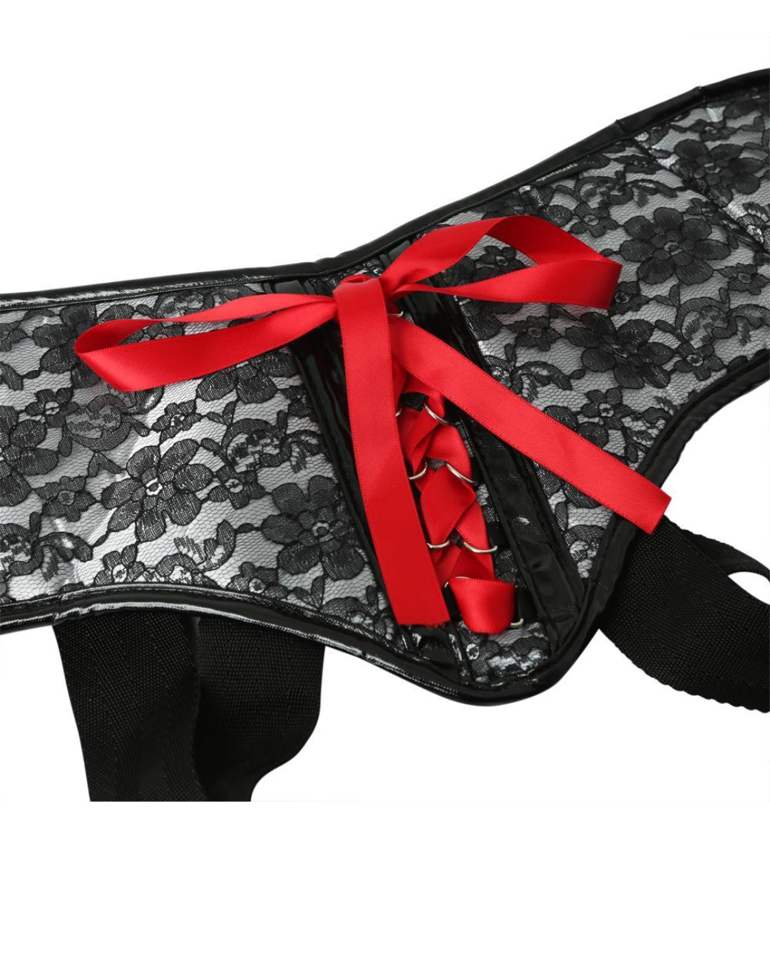 Plus Size Lace Satin Corsette Strap On - Grey/Black by Sportsheets