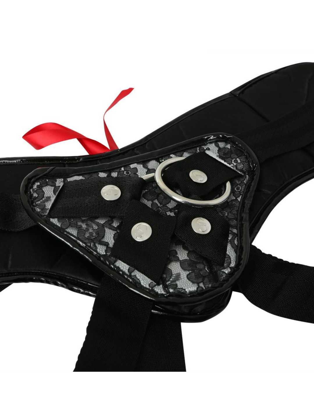 Plus Size Lace Satin Corsette Strap On - Grey/Black by Sportsheets
