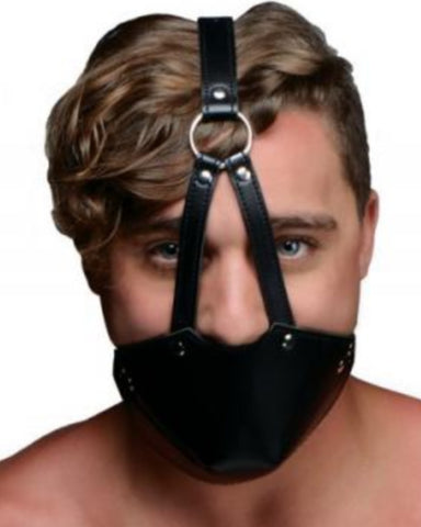 Strict Mouth Harness with Ball Gag Black Front View