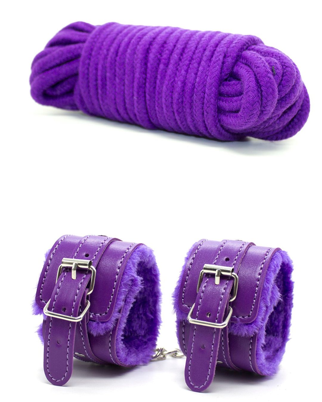 Rope and cuffs from the Everything Bondage 9 Piece Beginner's Bondage Kit - Purple