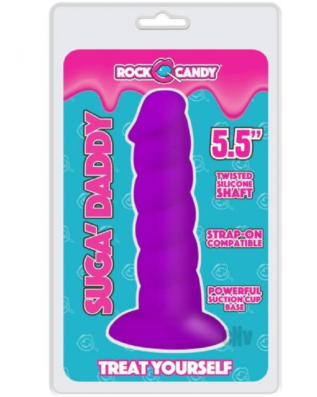 Suga Daddy 5.5 Inch Swirled Purple Silicone Dildo package 