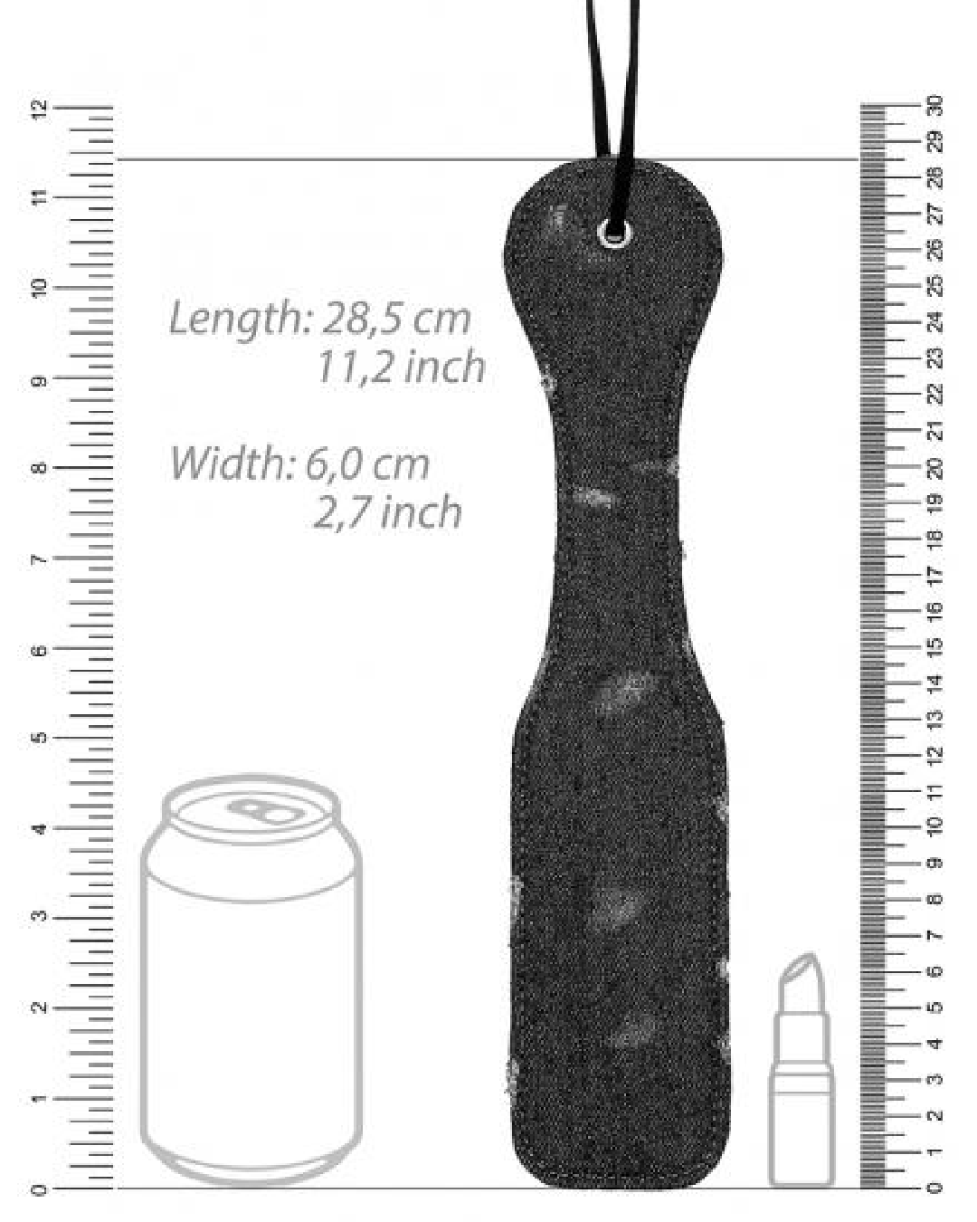 Ouch! Roughend Denim Style Paddle - Black graphic of product and size 