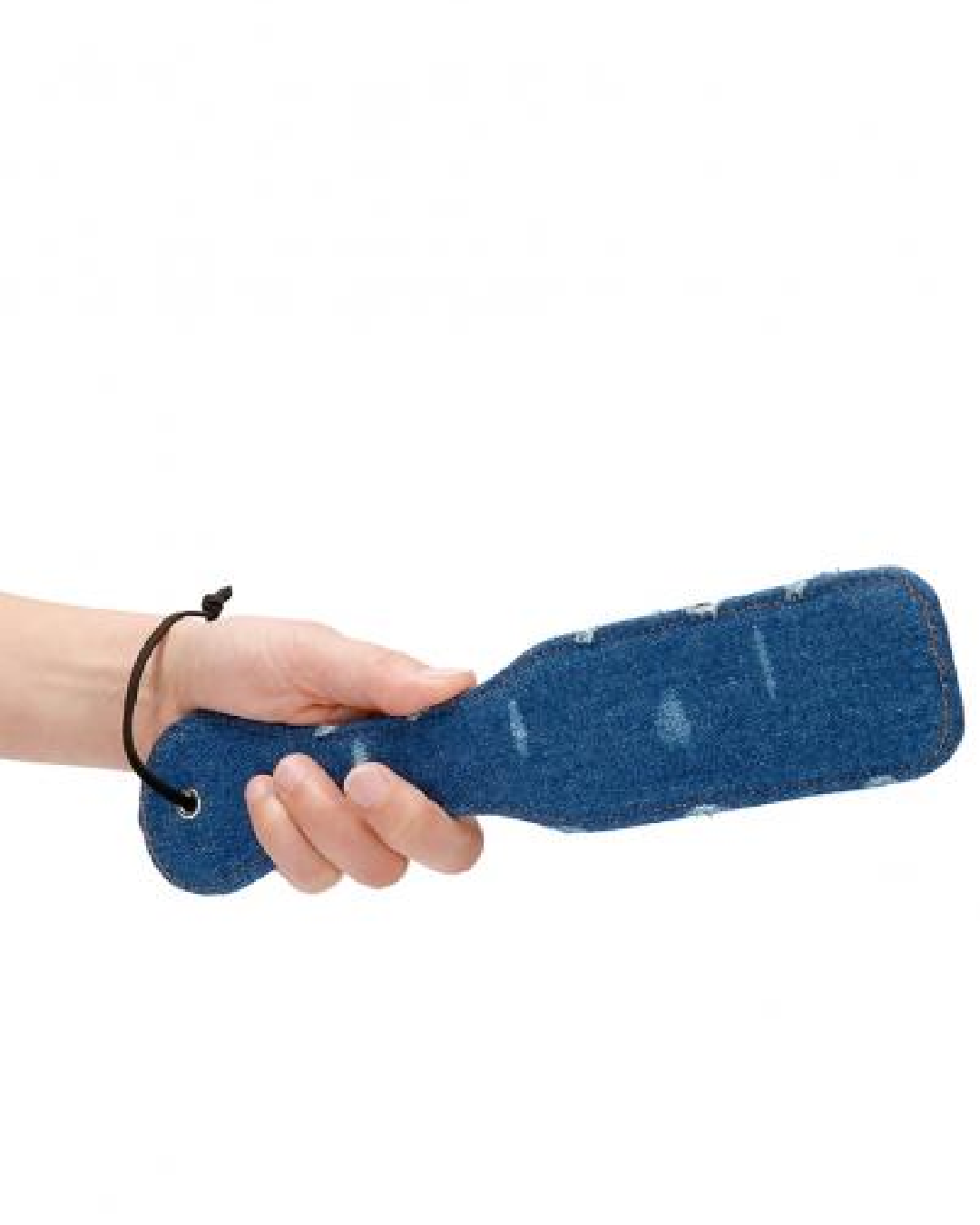model holding Ouch! Roughend Denim Style Paddle - Blue