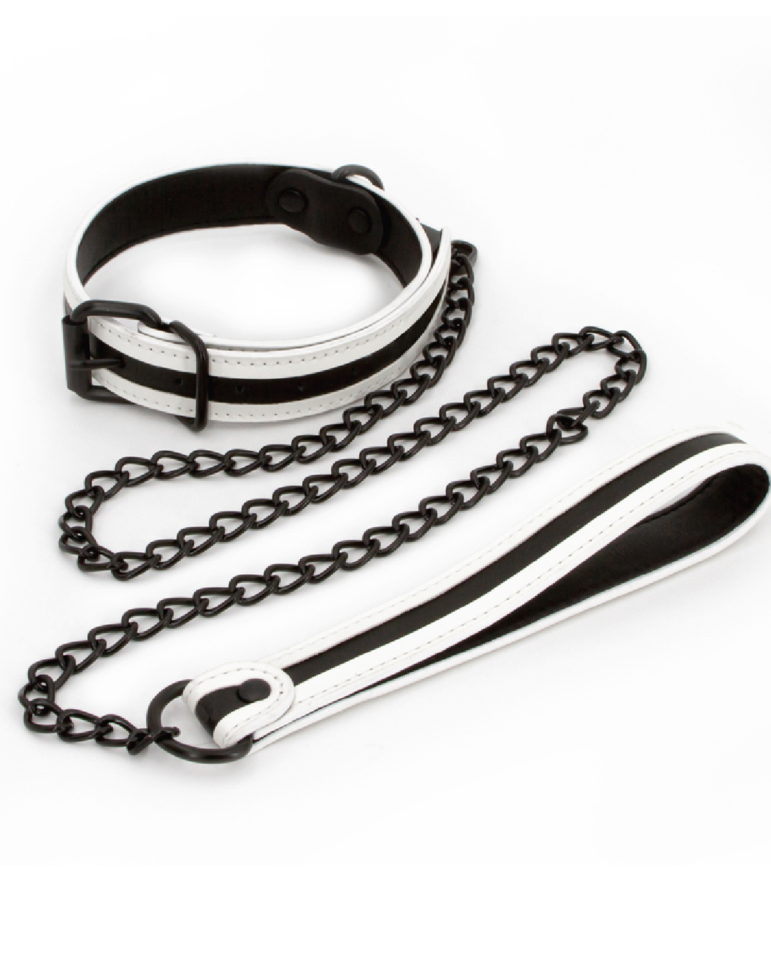 black and white collar, chain and leash set 