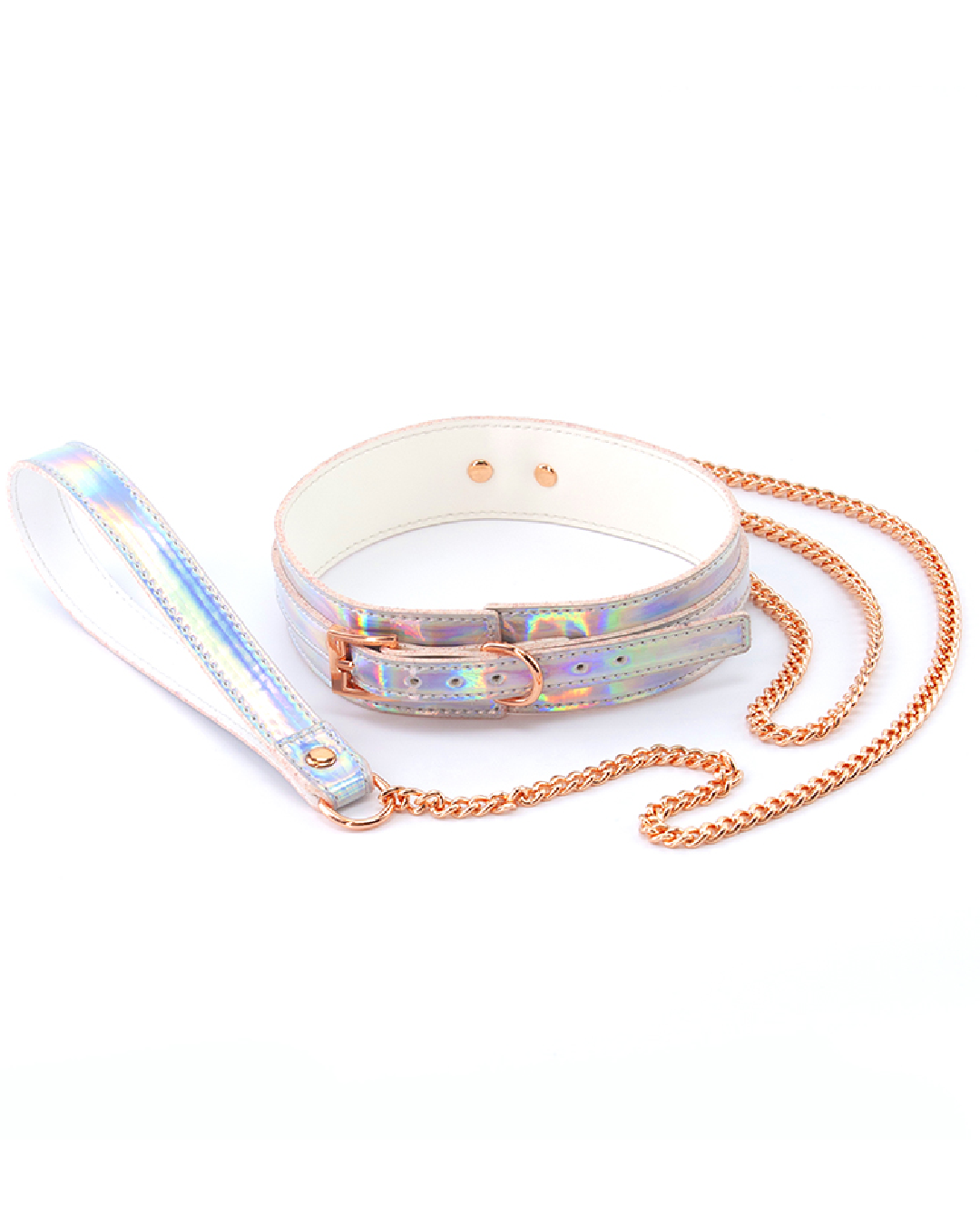 Cosmo Bondage Holographic Collar and Leash on white background 