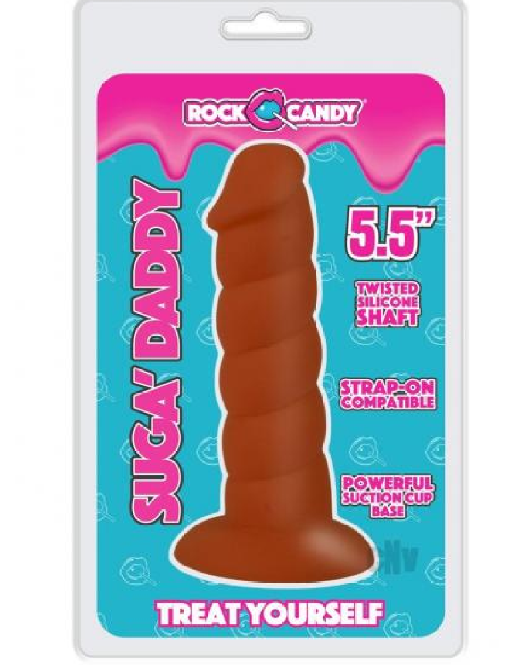 Suga Daddy 5.5 Inch Swirled Brown Silicone Dildo package 