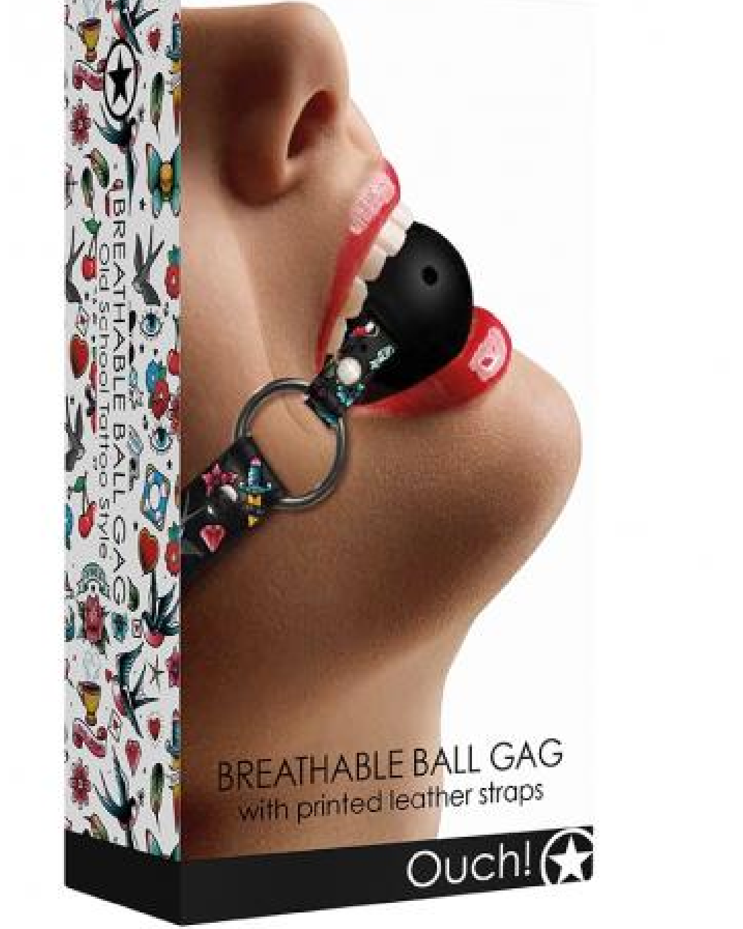 Ouch! Old School Tattoo Style Printed Ball Gag  box 