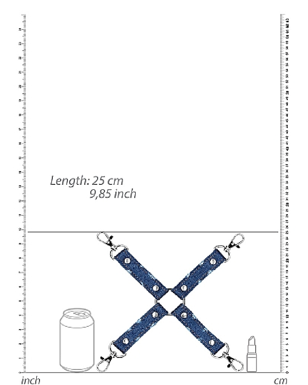 Ouch!  Roughend Denim Style Hogtie  - Blue graphic showing dimensions of product 