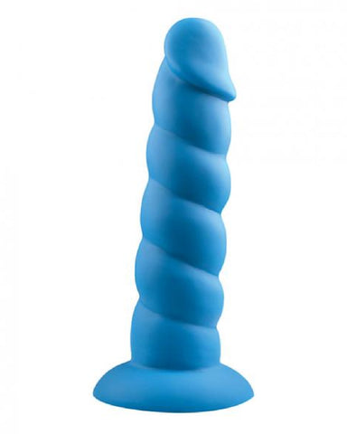 Suga Daddy 7 Inch Swirled Blue Silicone Dildo upright 