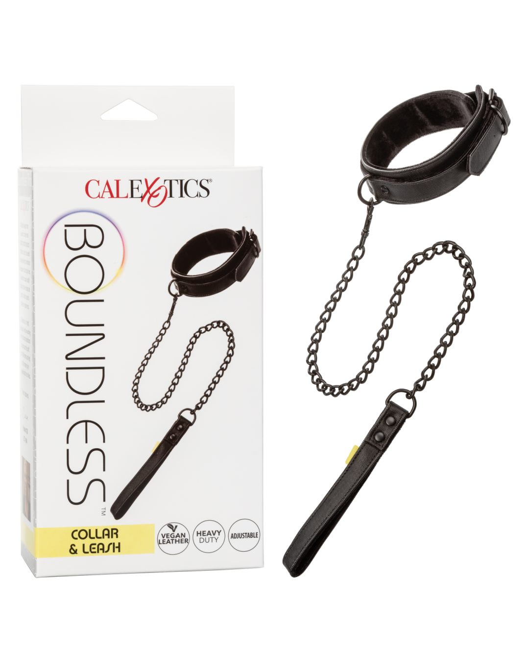 Boundless Collar and Leash Set by Calexotics  box and product on white background 