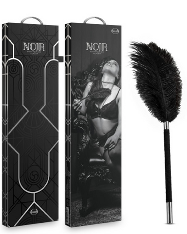 Noir Soft Feather Tickler by Blush Novelties box and product on white background