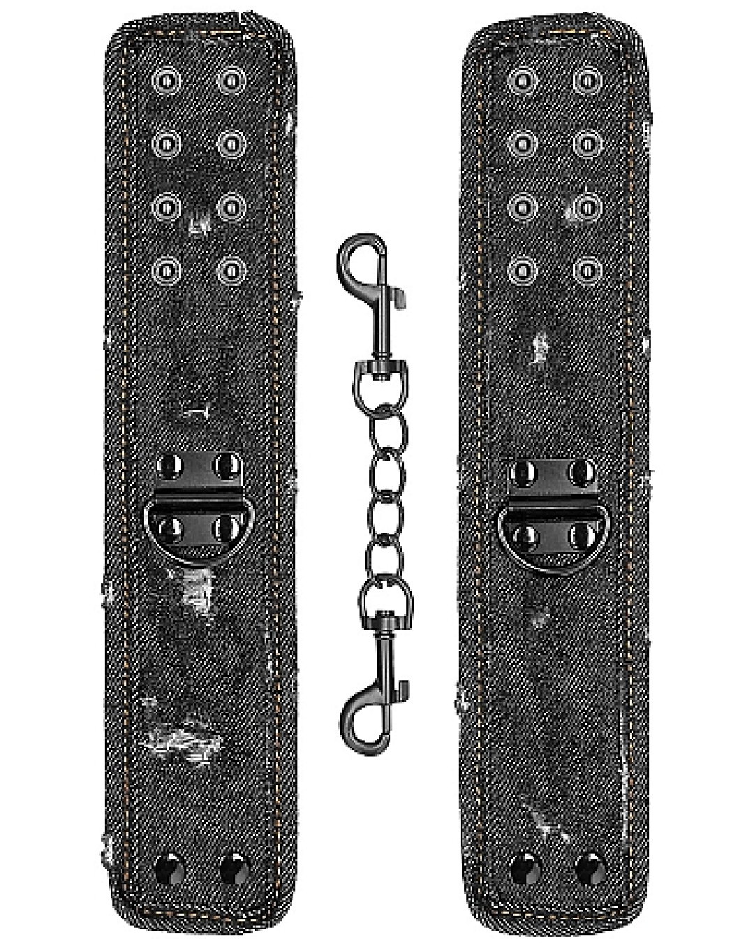 Ouch!  Roughend Denim Style Handcuffs  - Black cuffs and chain 