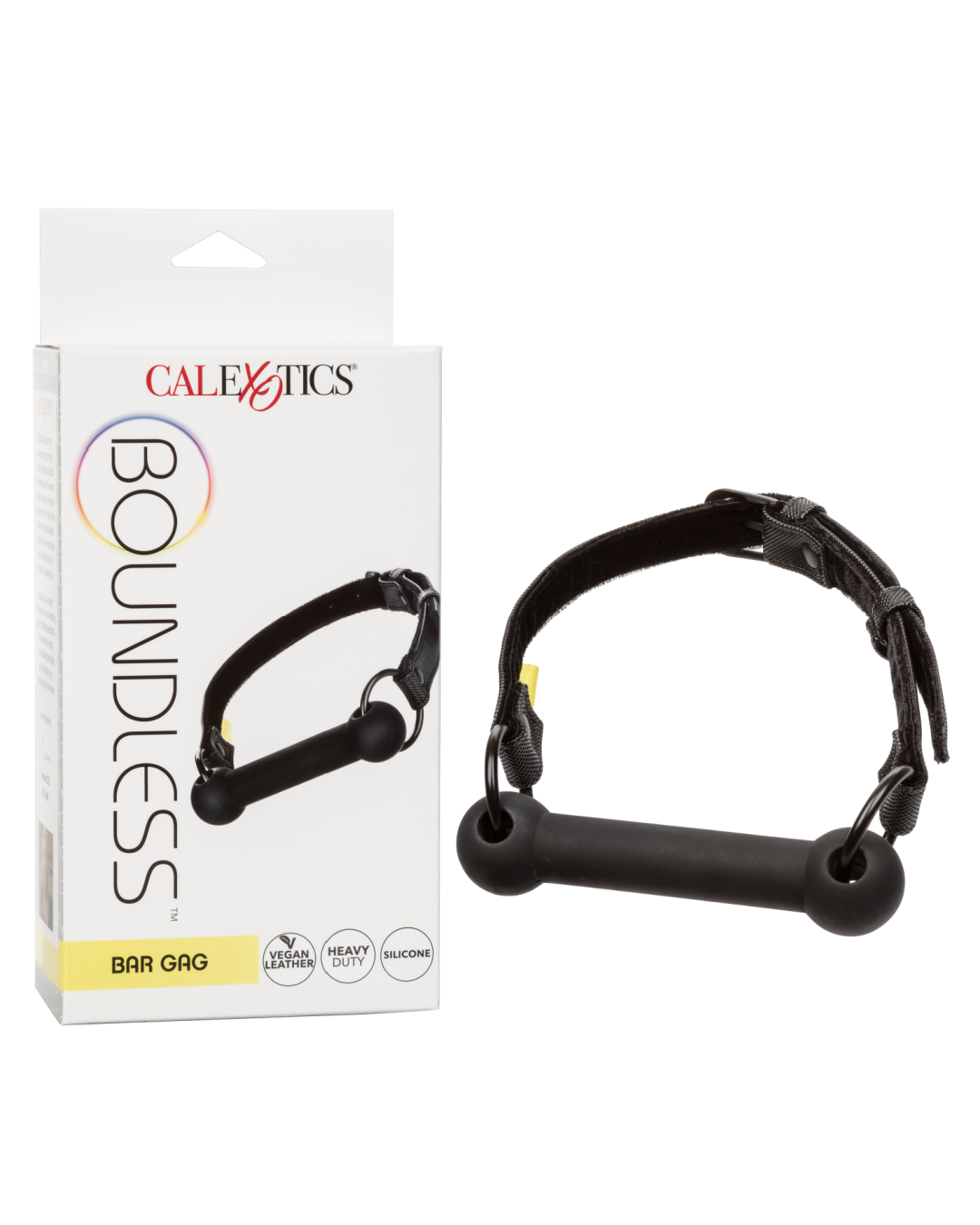 Boundless Silicone Bar Gag by Calexotics  product and box on white background 