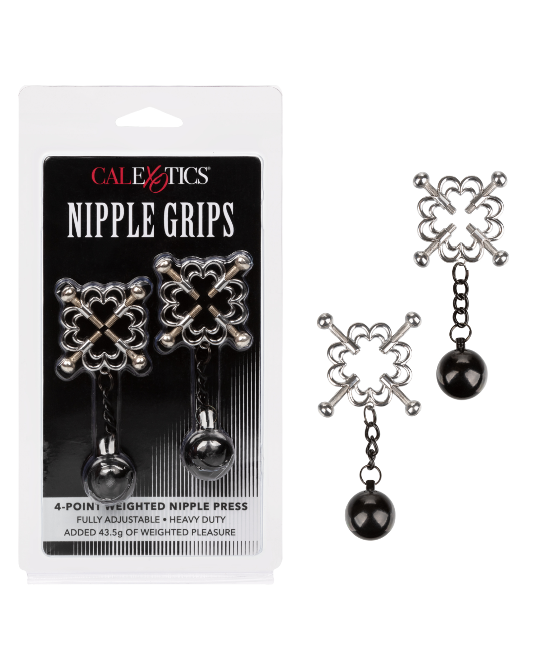 Nipple Grips 4-Point Weighted Nipple Press - set of 2 with packaging on white background
