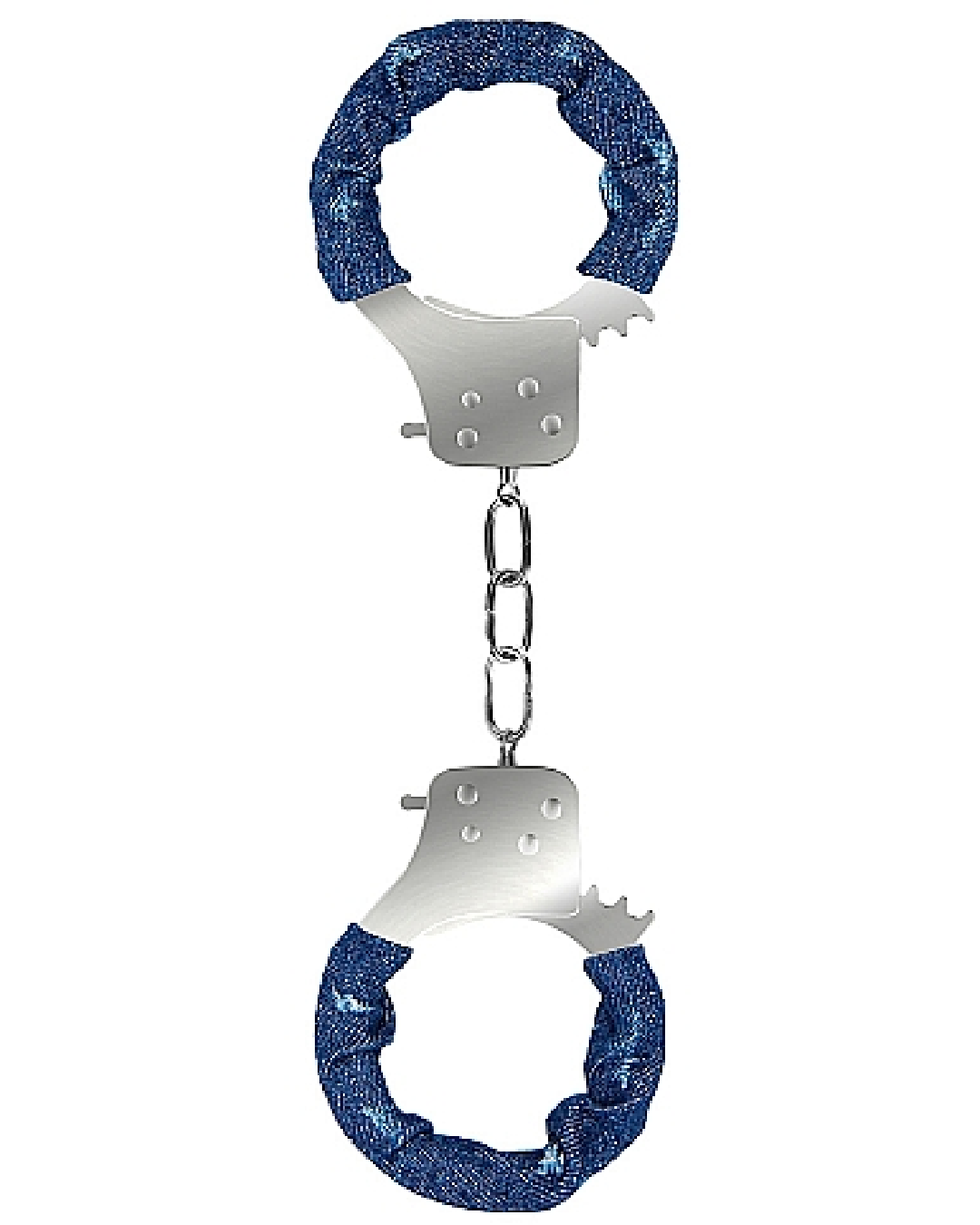 Ouch!  Roughend Denim Metal Style Handcuffs  - Blue cuffs on white background