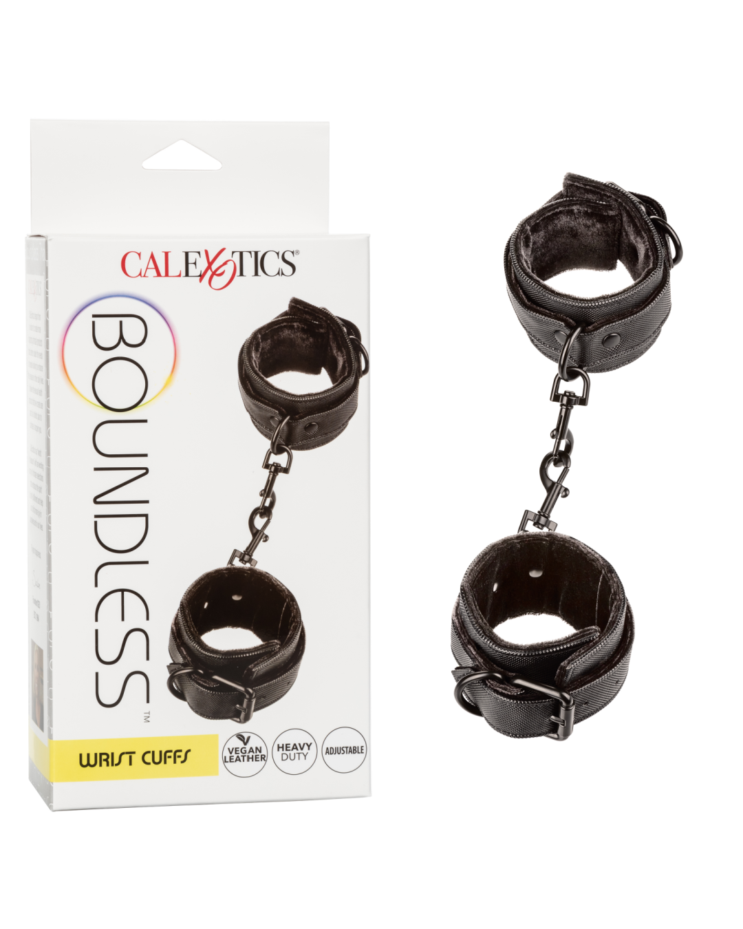 Boundless Wrist Cuffs by Calexotics product next to box on white background 