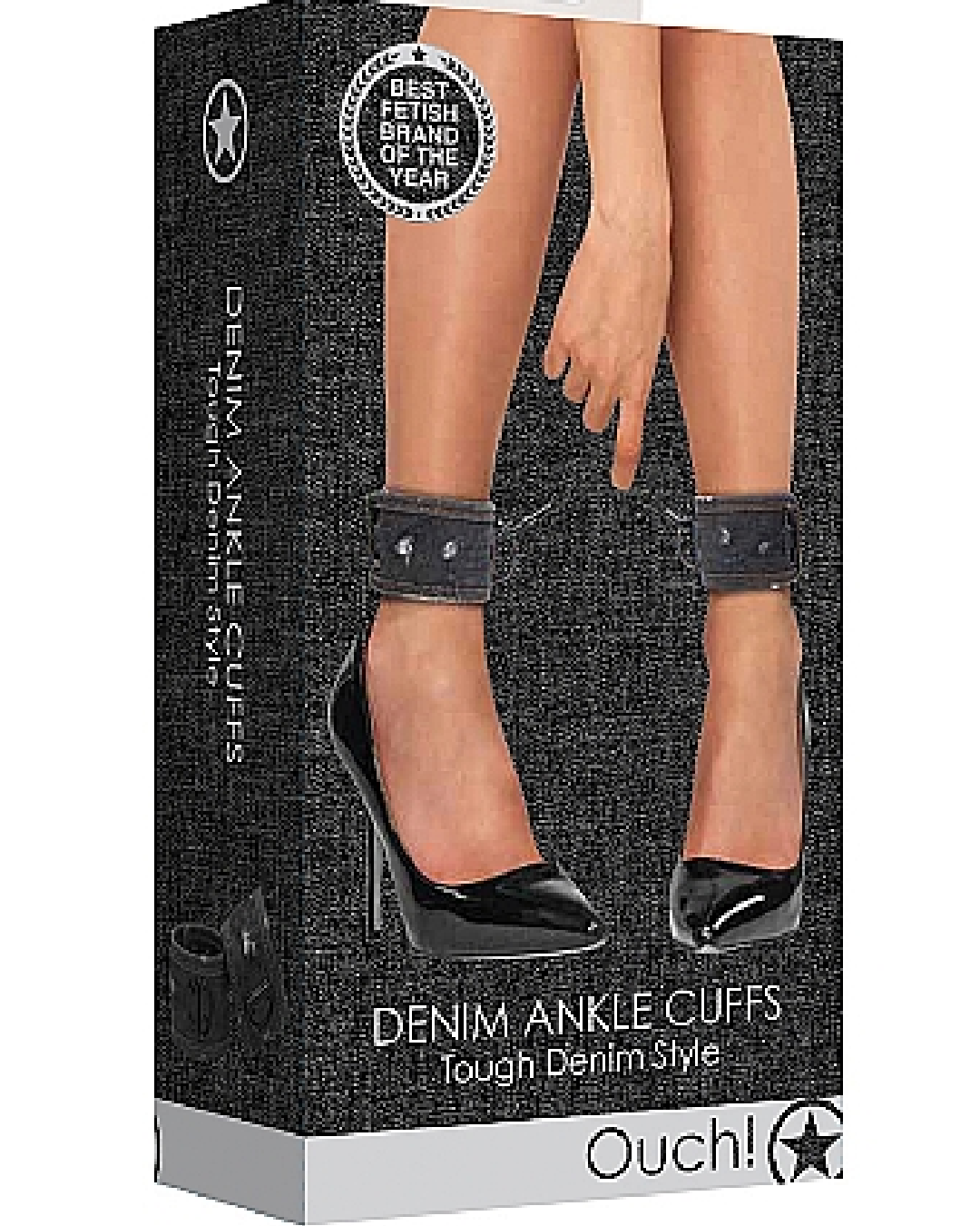 Ouch!  Roughend Denim Style Ankle Cuffs  - Black