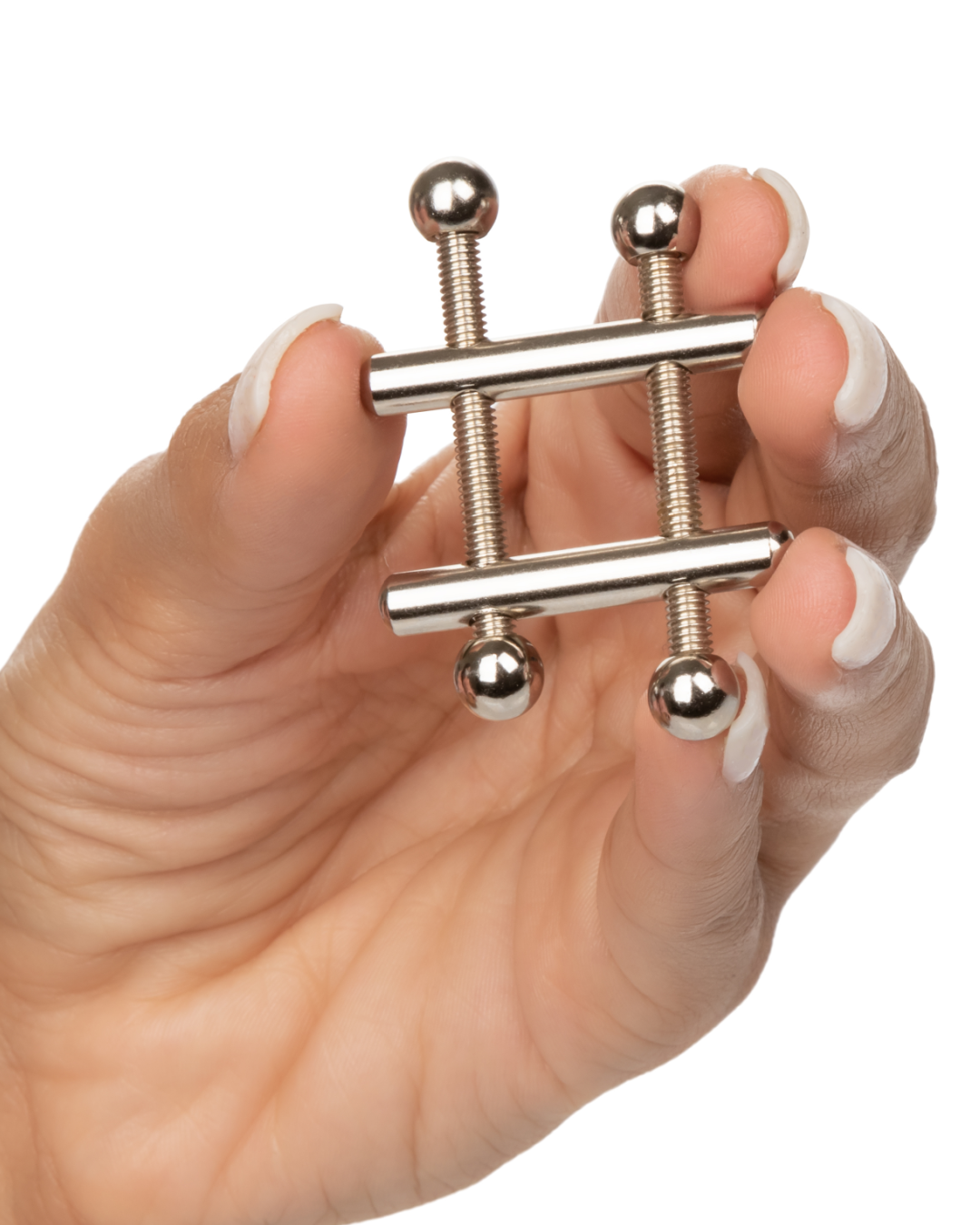 Nipple Grips Crossbar Nipple Vices held in a woman's hand
