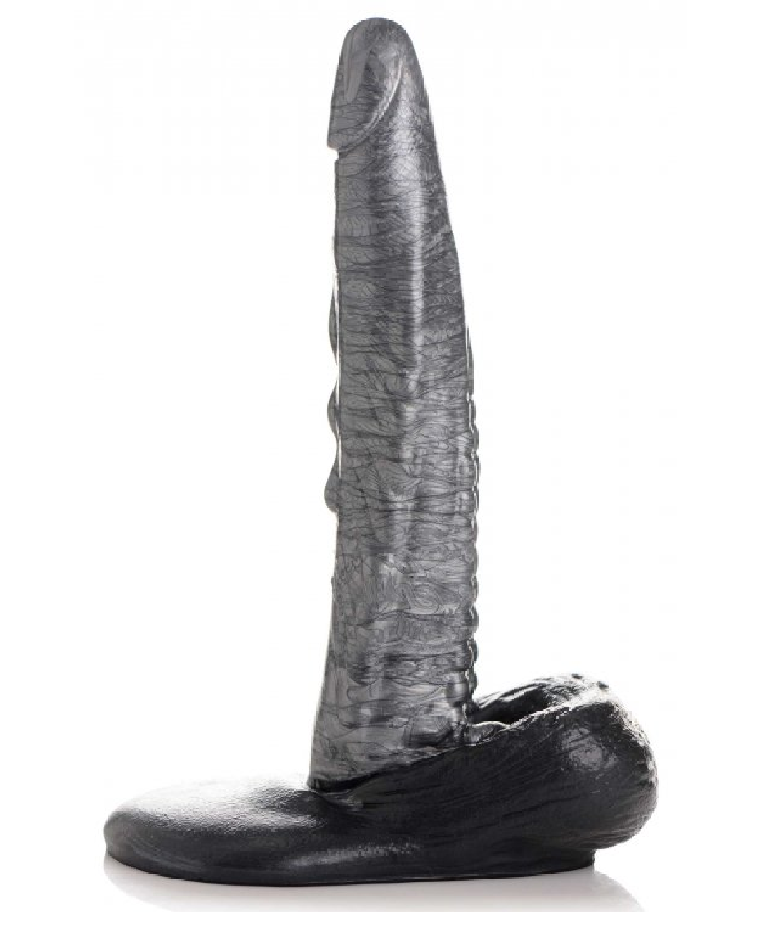 The Gargoyle Rock Hard 9 Inch Silicone Fantasy Dildo side view of balls and shaft
