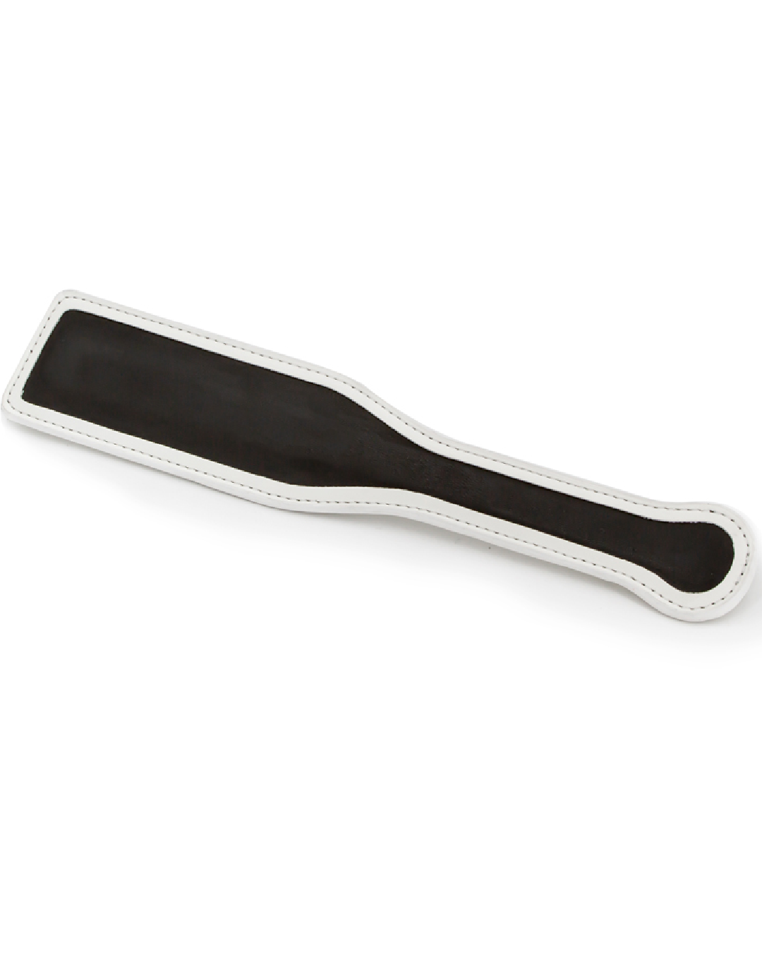 Black paddle with white trim on white background 