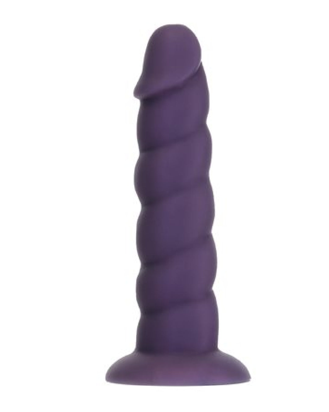 Fantasy Purple Unicorn Horn 7 Inch Silicone Dildo upright against a white background