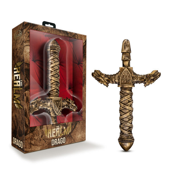 The Realm Drago Lock On Dragon Sword Dildo Handle - Bronze with its box