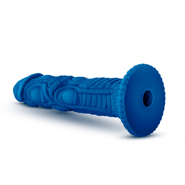 Realm Draken Silicone Lock On Harness Compatible 7.75" Dildo - Blue view of the bottom