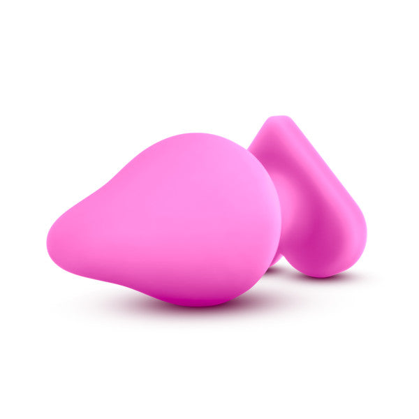 Naughtier Intermediate Candy Heart Butt Plug by Blush Novelties - Ride Me Pink on its side