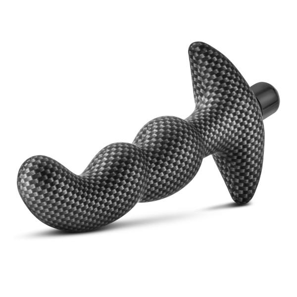 Spark Ignition PRV 02 Prostate Stimulator by Blush - Carbon Fiber on its side with a view of the tip